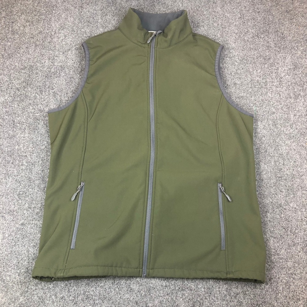 Mens Softshell Fleece Lined Chore Vest Olive Green XXL Full Zip Water Resistant